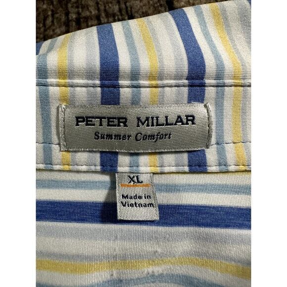 Peter Millar Summer Comfort Kissing Camels Striped Polo White Blue Polo Shirt XL - Picture 7 of 7